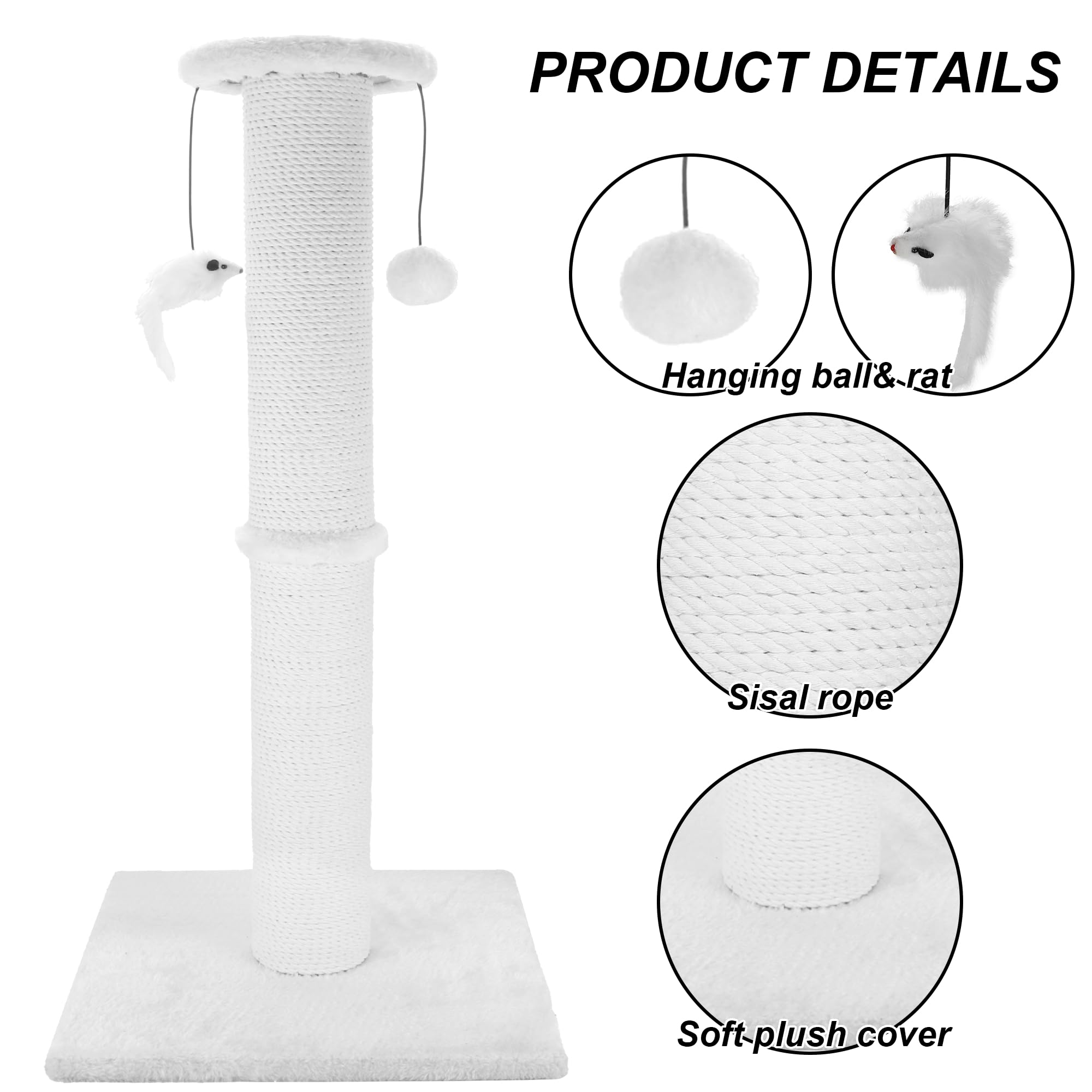 Ahomdoo cat scratching post 34 inches mice detail demonstrates stimulating toys.