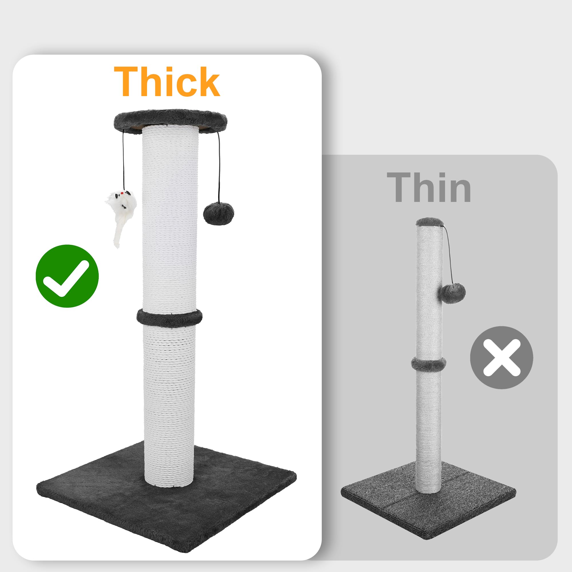Ahomdoo cat scratching post 34in base-stability shot demonstrates secure footing during play.