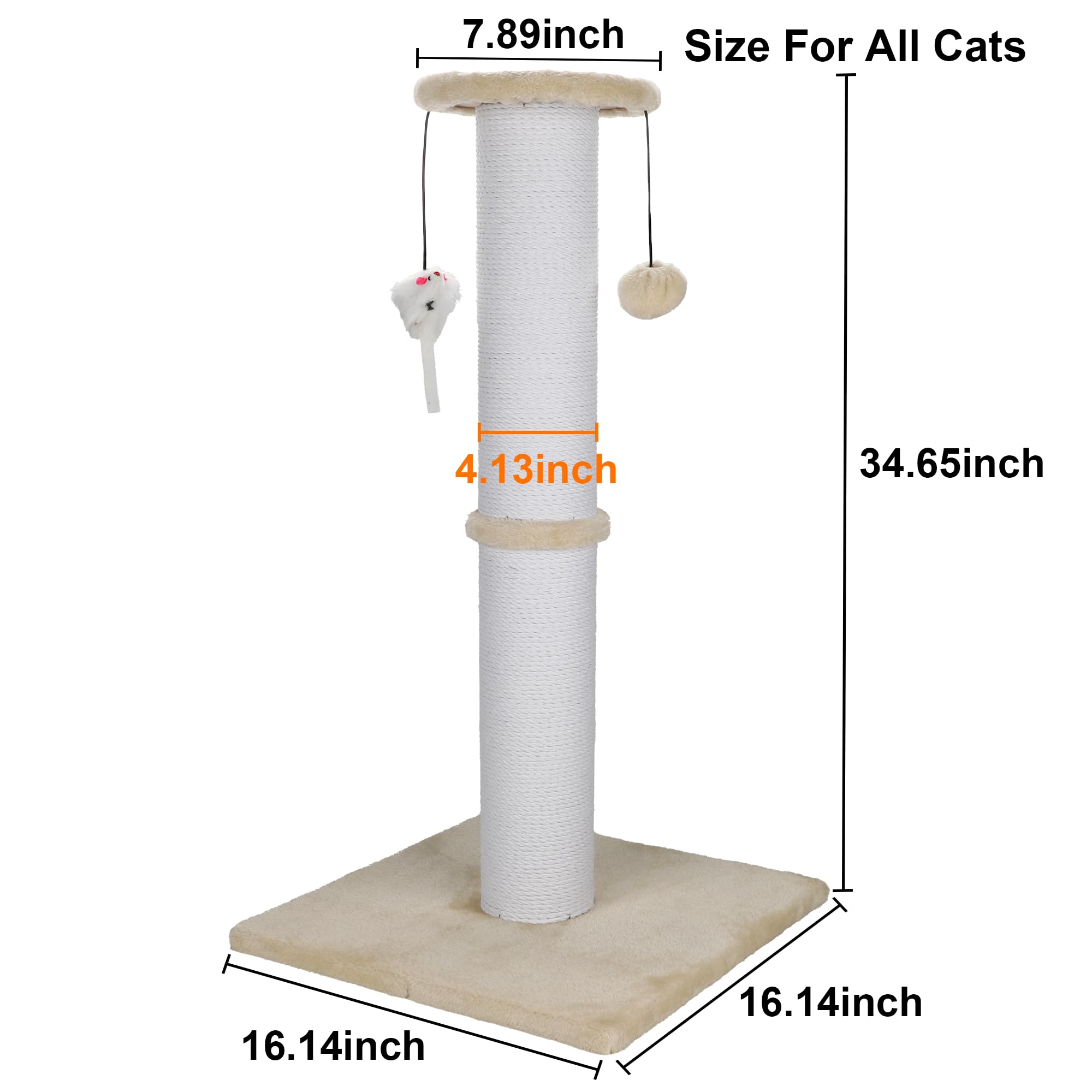 Ahomdoo cat scratching post 34in extra-tall-beige allows full-body stretch.