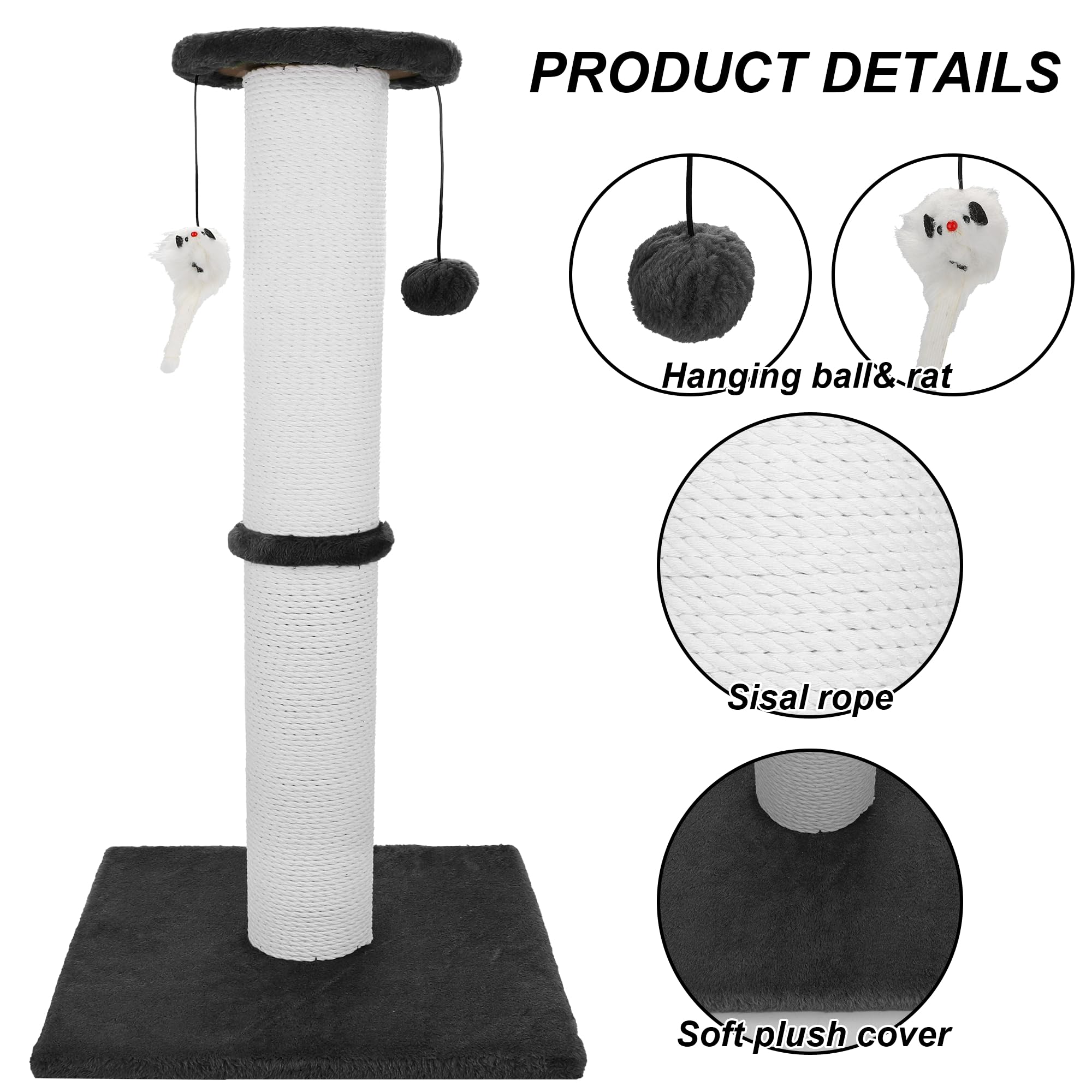Ahomdoo cat scratching post 34in hanging-ball focus signals interactive play element.