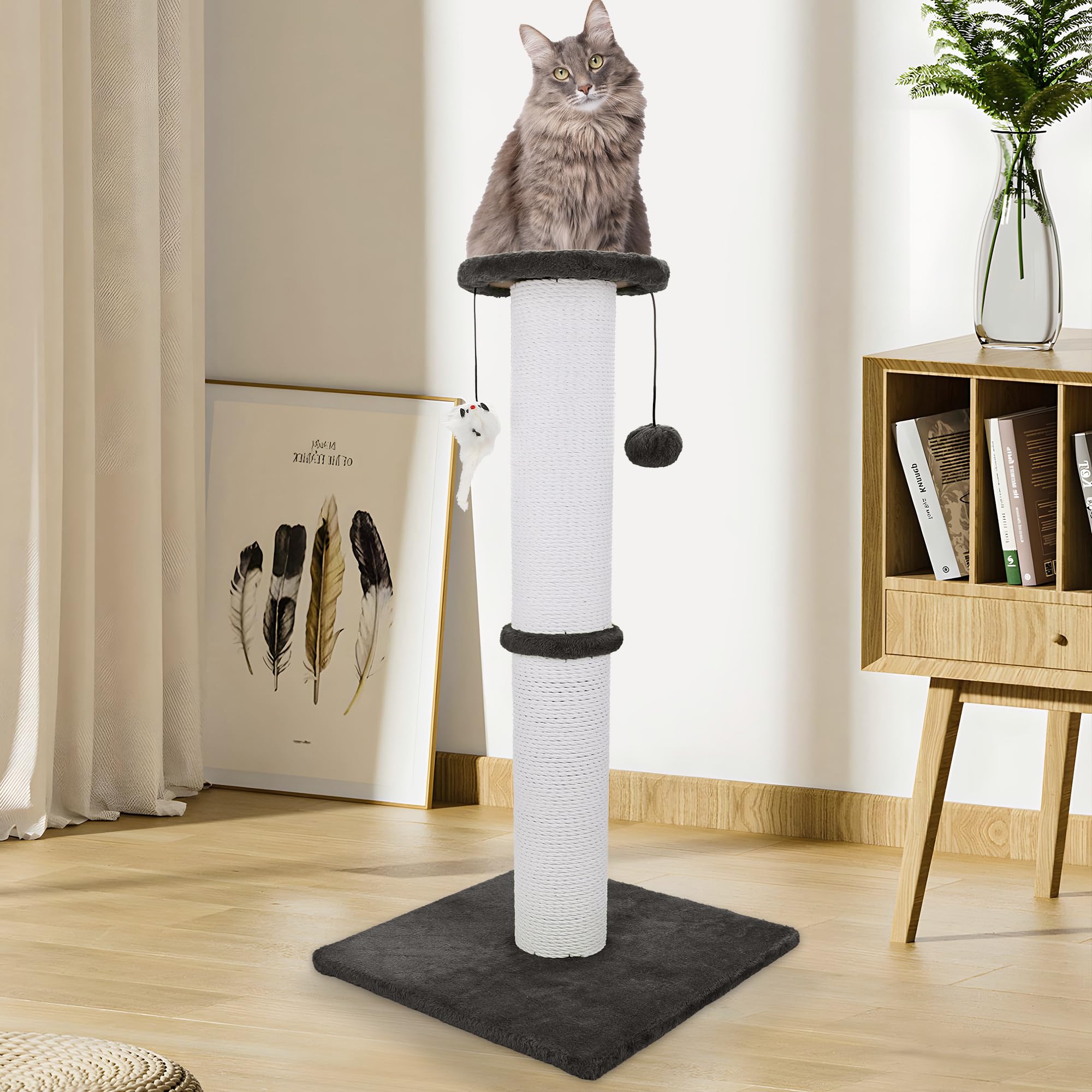 Ahomdoo cat scratching post 34in indoor-use image conveys home-friendly scratch option.