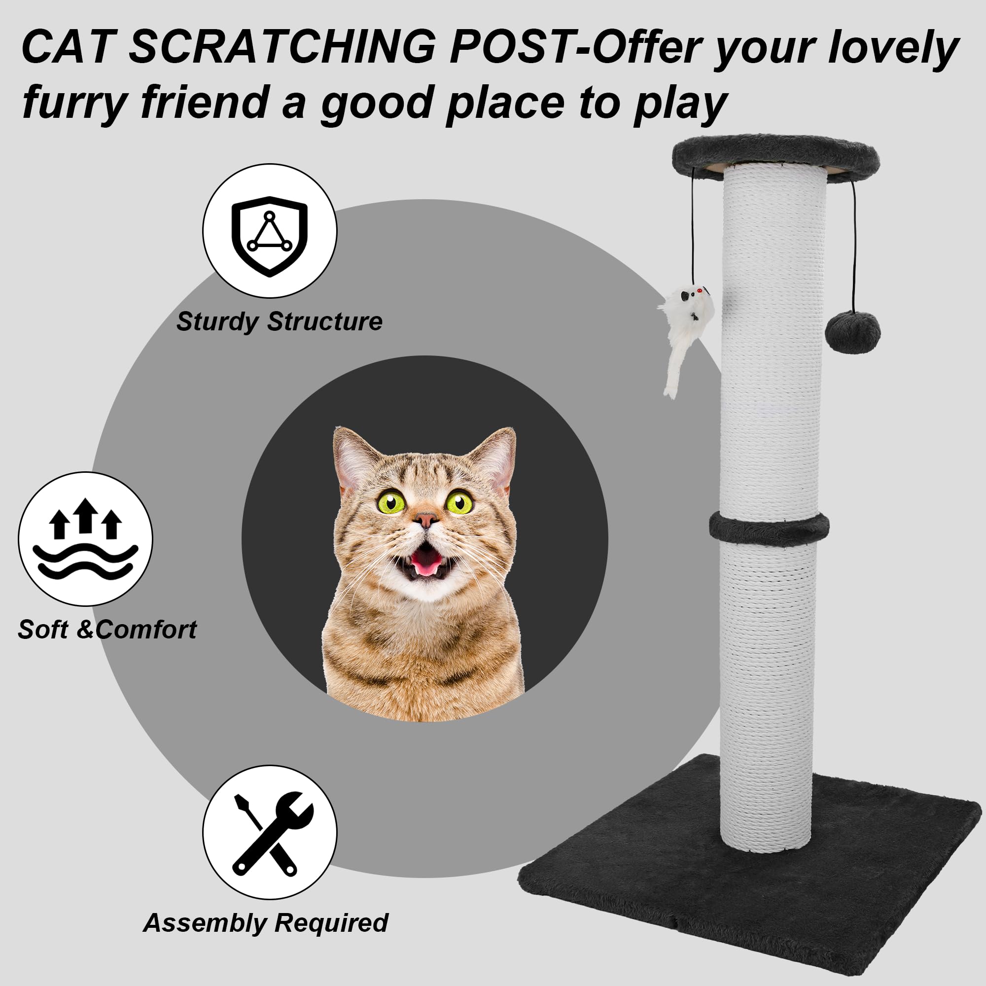 Ahomdoo cat scratching post 34in mice-detail shows playful design accents.