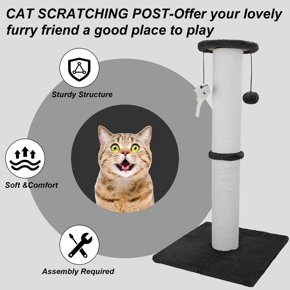 Ahomdoo cat scratching post 34in mice-detail shows playful design accents.