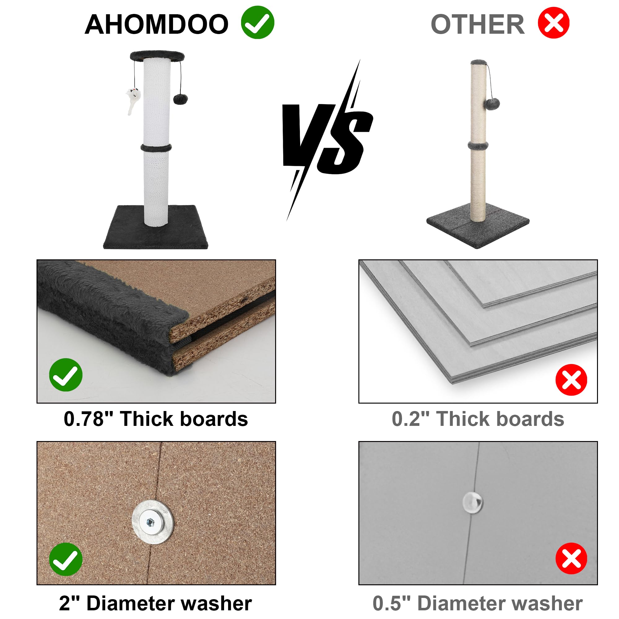 Ahomdoo cat scratching post 34in multi-surface view reveals varied scratching options.