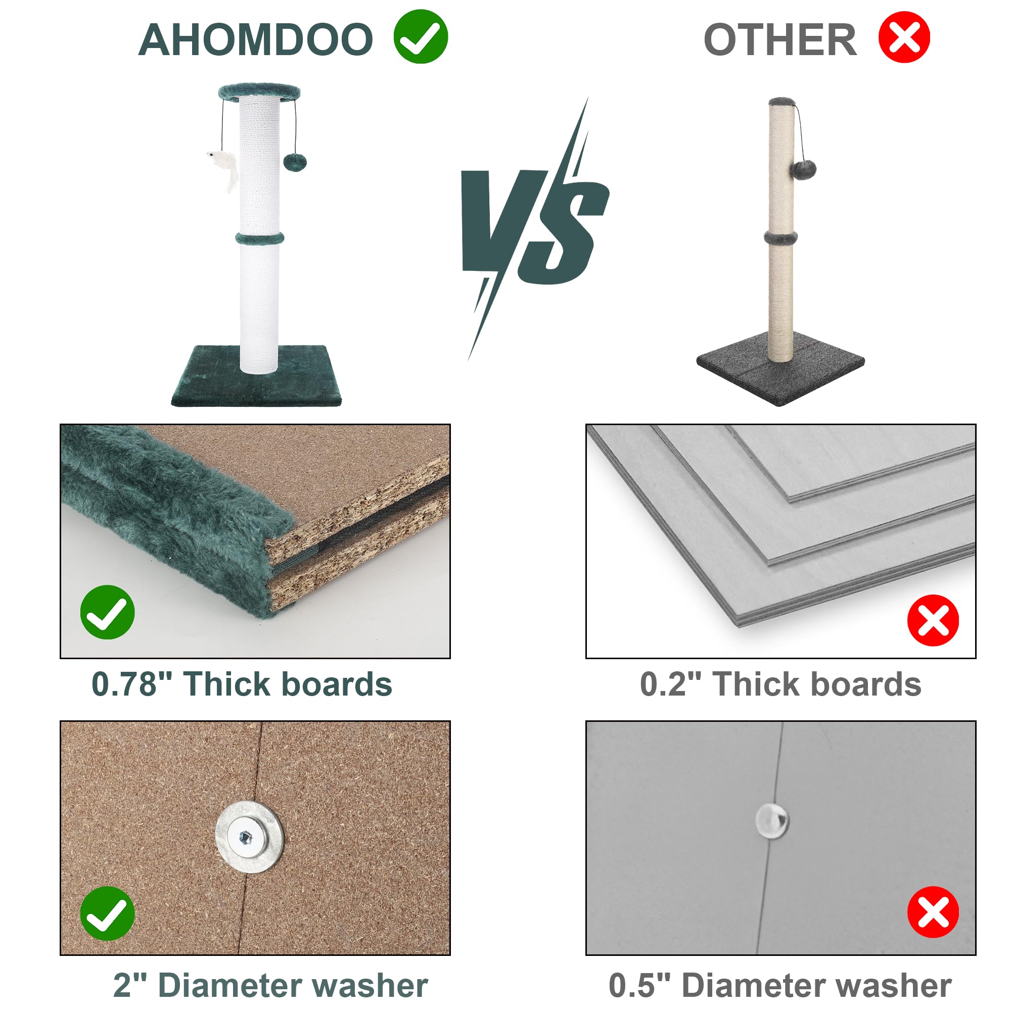 Ahomdoo wide-base post provides enhanced stability during active scratching sessions.