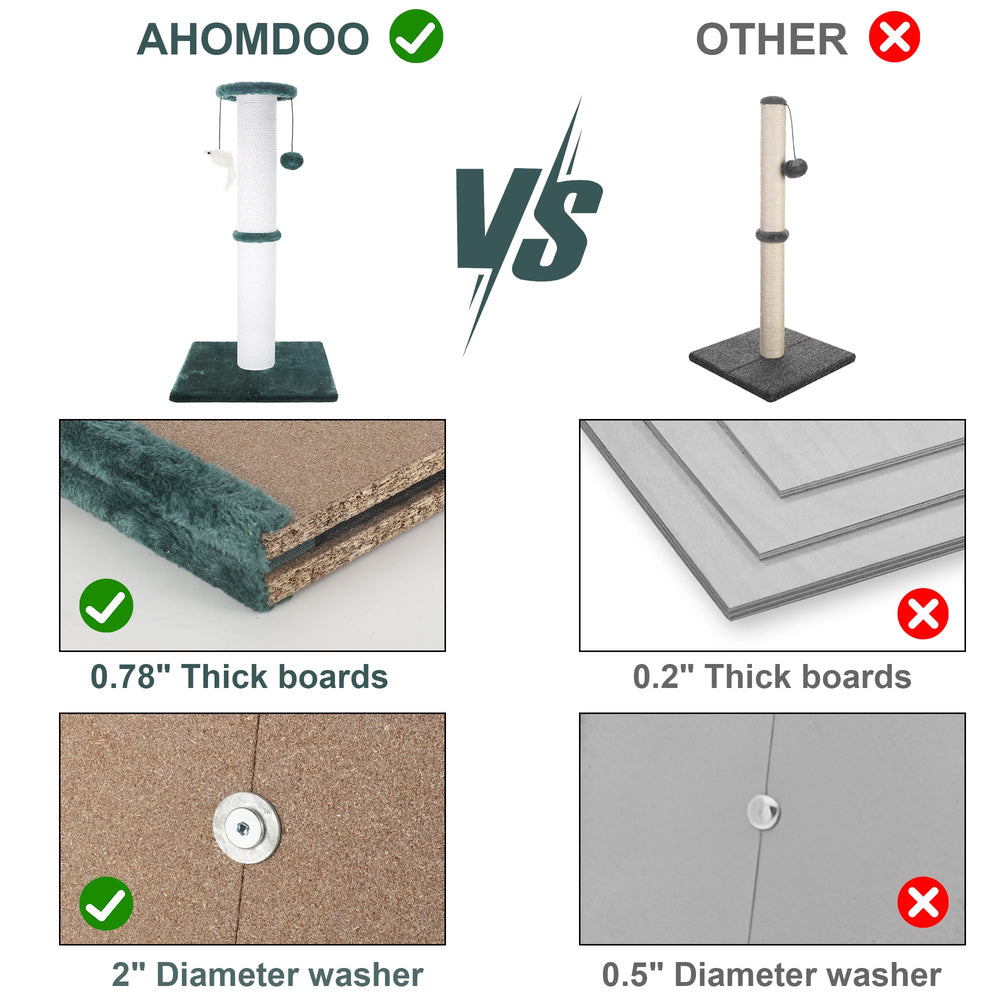 Ahomdoo wide-base post provides enhanced stability during active scratching sessions.