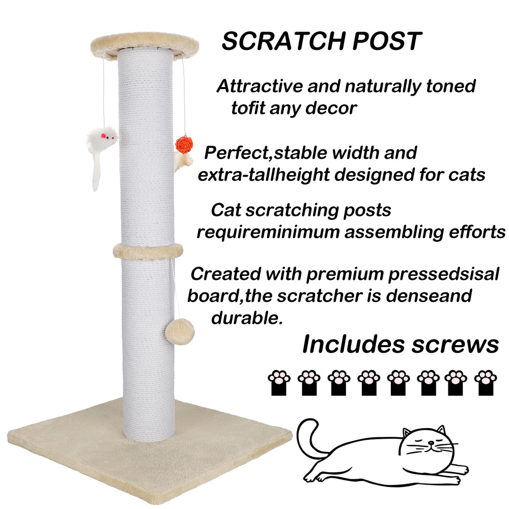 Ahomdoo easy-assembly beige cat post demonstrates quick setup and clean, minimal look