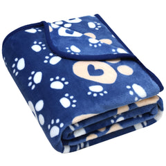 AHOOCUSTOM dog blanket blue folded, showcasing soft fleece warmth for pets.