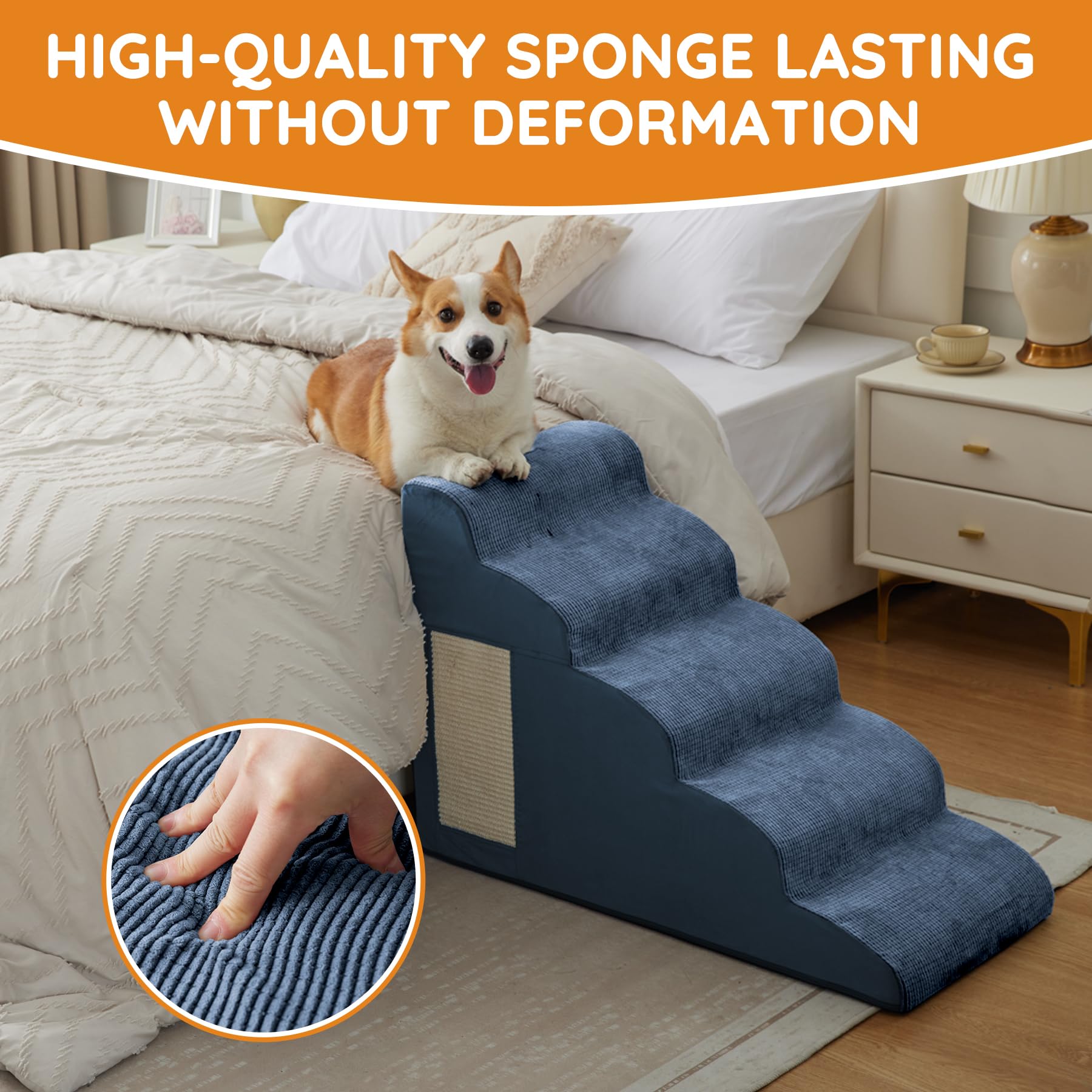 Ahpmeoa Navy Portable Pet Steps ideal for bed, sofa, and chair transitions.