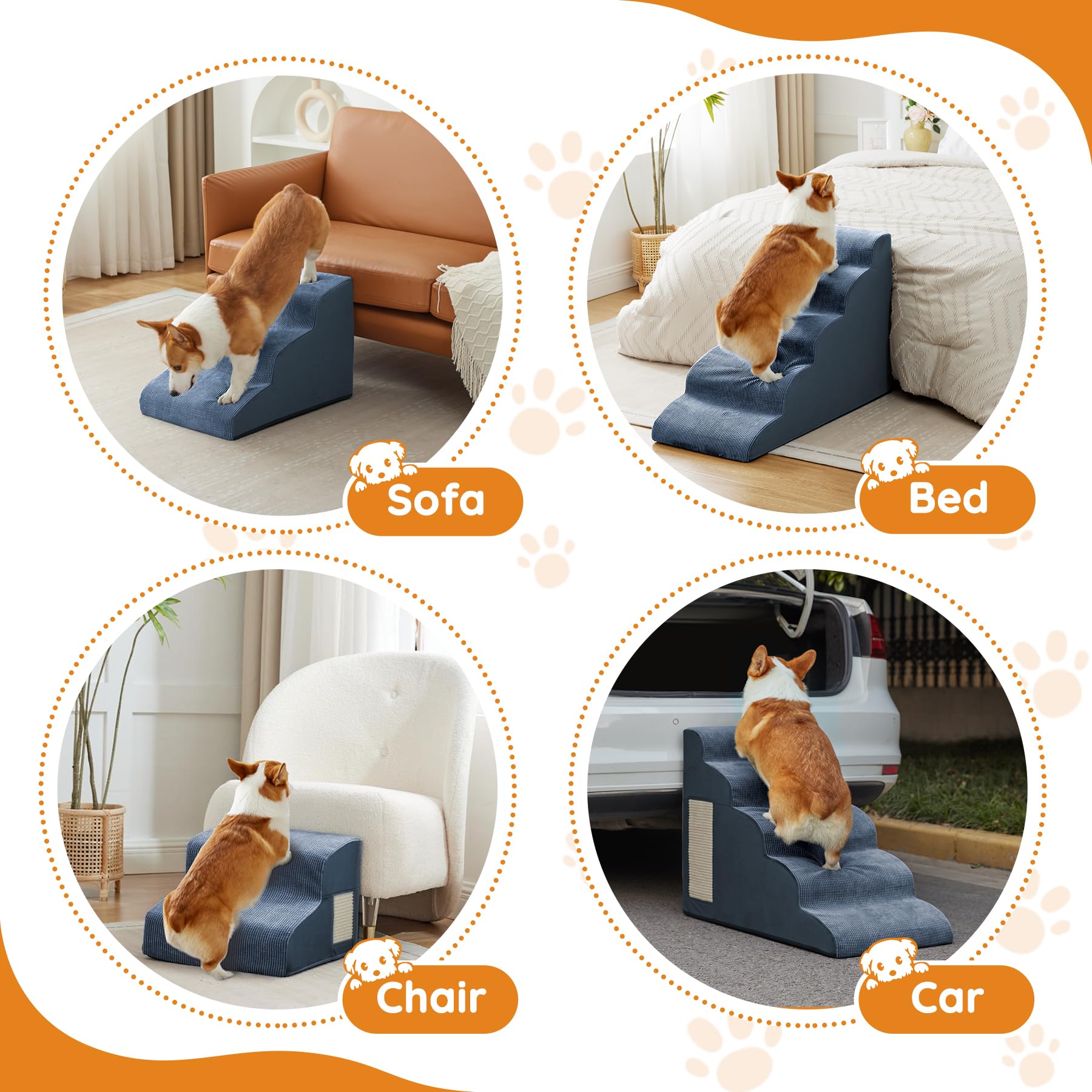 Ahpmeoa Navy Portable Pet Steps compact storage for easy tucking away.
