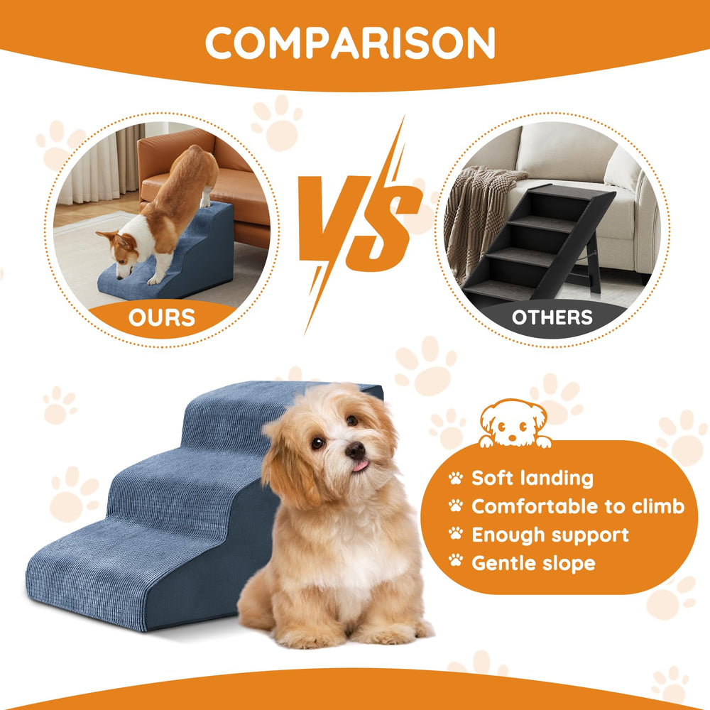 Ahpmeoa Navy Portable Pet Steps curved steps promote gentle, comfortable climbing.
