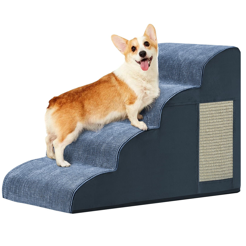 Ahpmeoa Navy Portable Pet Steps four-step foam assembly for stable bed access.
