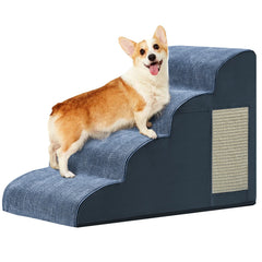 Ahpmeoa Navy Portable Pet Steps four-step foam assembly for stable bed access.