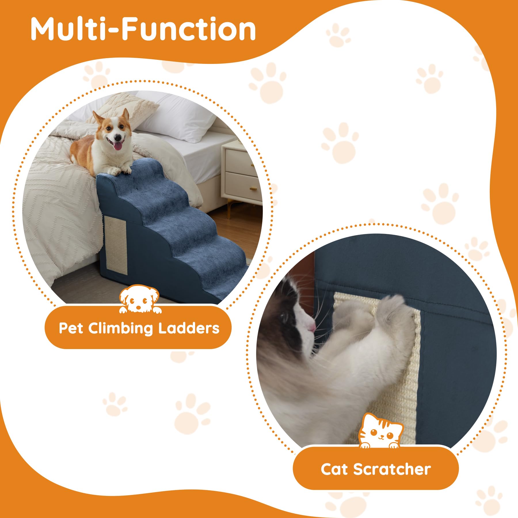 Ahpmeoa Navy Portable Pet Steps high-density foam offers steady, durable support.
