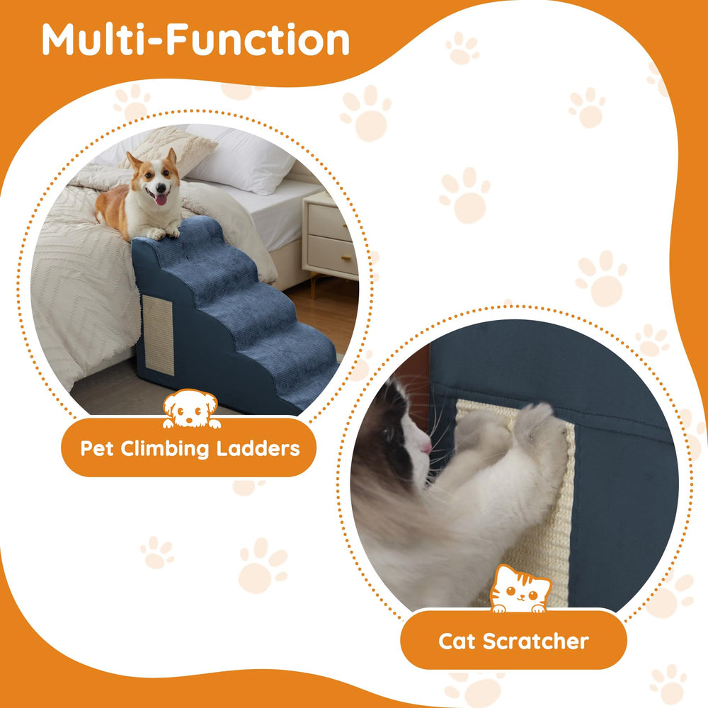 Ahpmeoa Navy Portable Pet Steps high-density foam offers steady, durable support.
