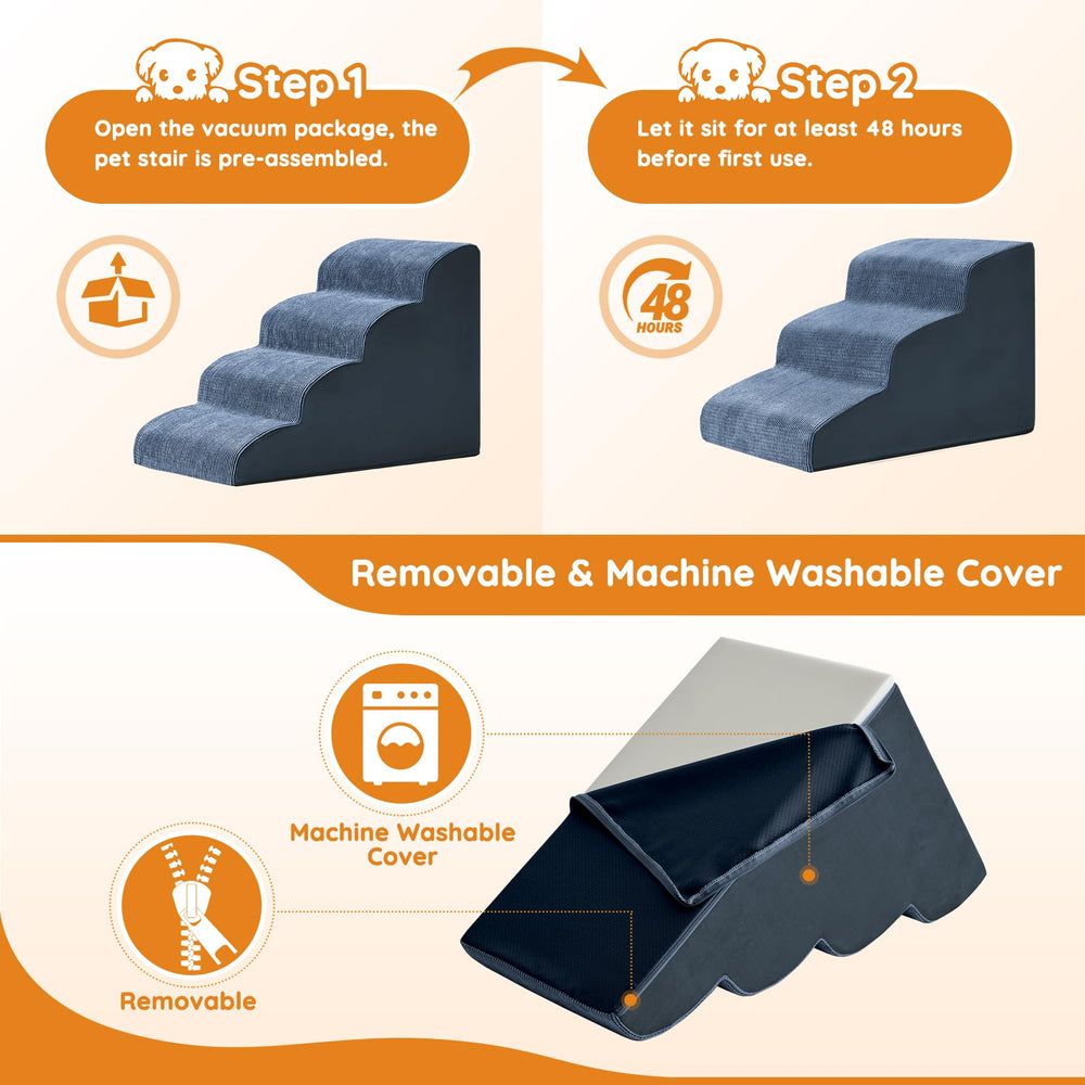 Ahpmeoa Navy Portable Pet Steps removable cover is machine washable for quick cleaning.