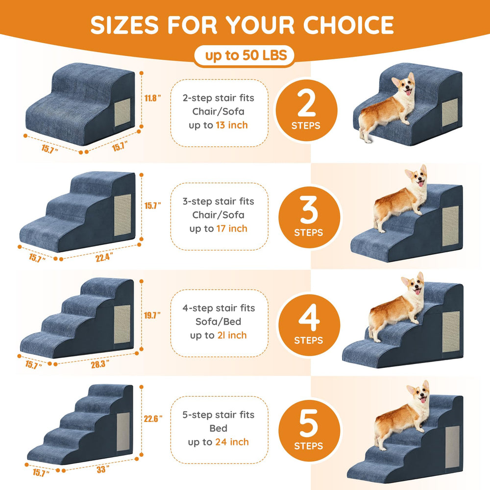 Ahpmeoa Navy Portable Pet Steps soft fleece cover provides cozy footing for small pets.