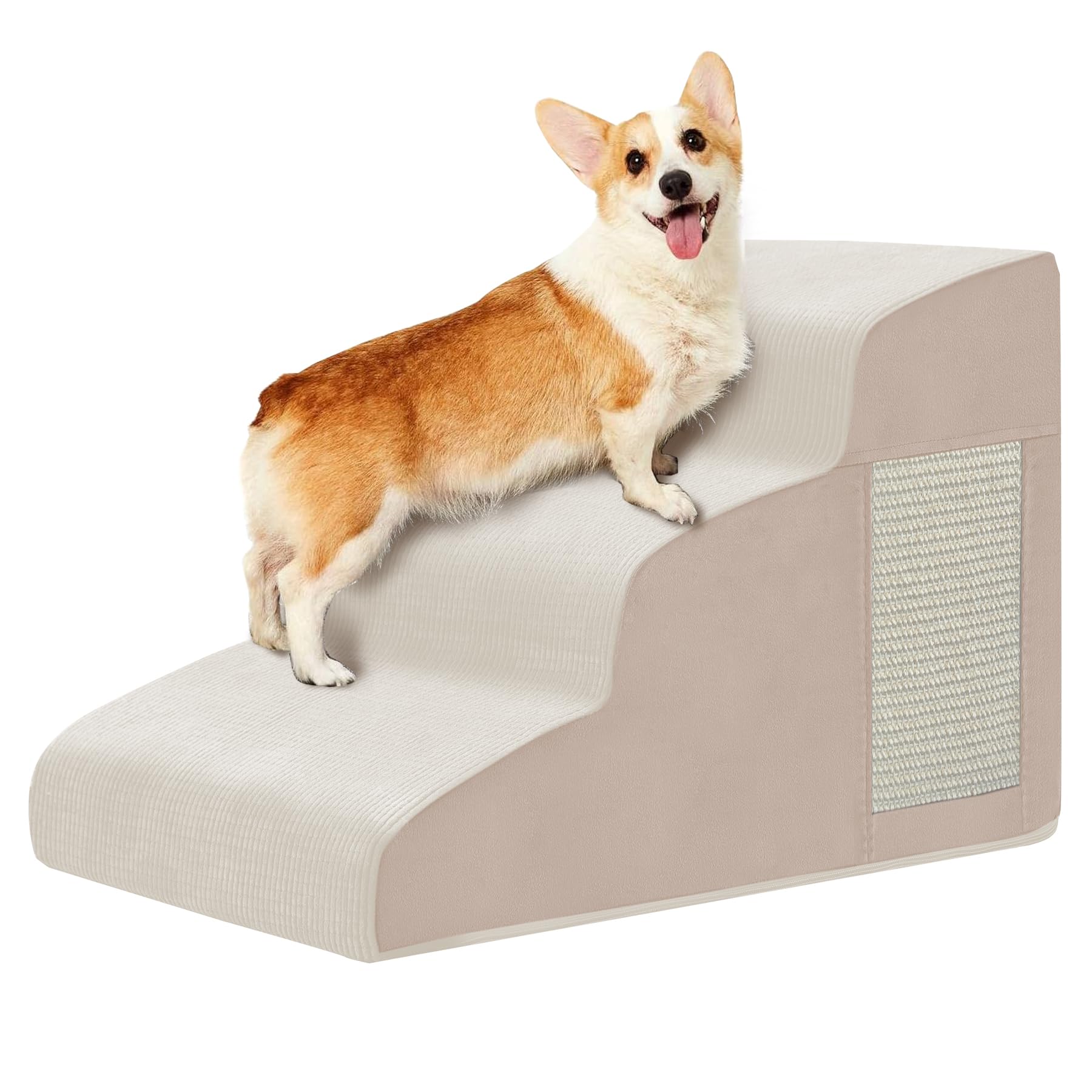 Ahpmeoa Pet Stairs 2-step curved beige with non-slip bottom helps pets climb confidently