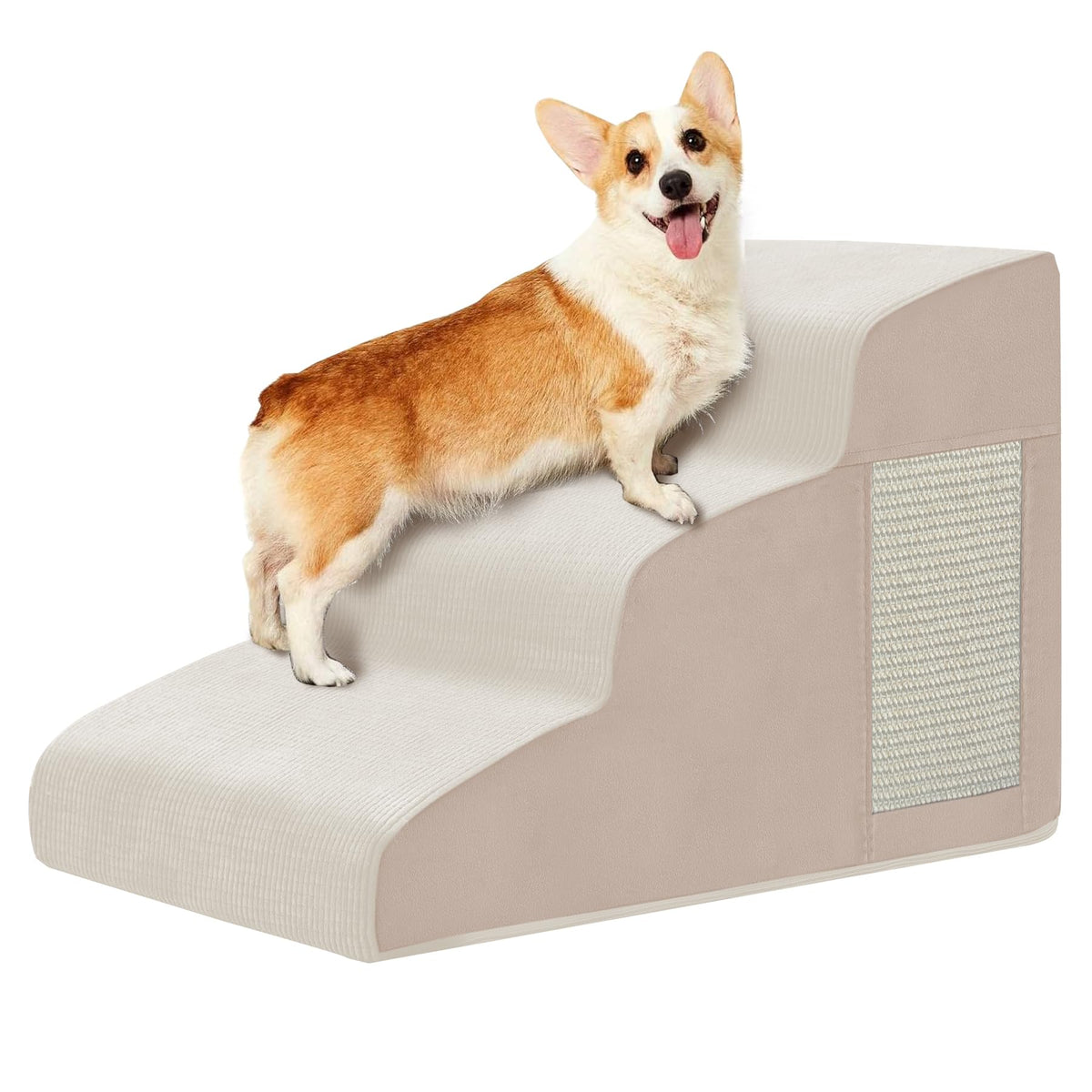 Ahpmeoa Pet Stairs 2-step curved beige with non-slip bottom helps pets climb confidently