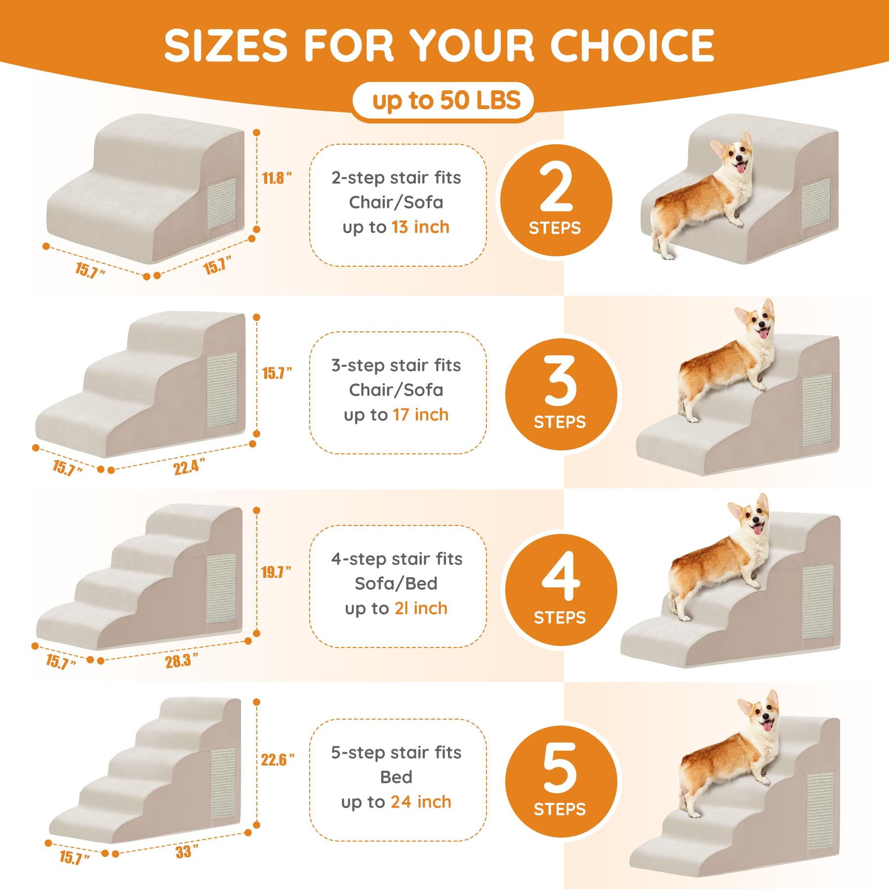Ahpmeoa Pet Stairs 3-step curve side view boosts accessibility to couches