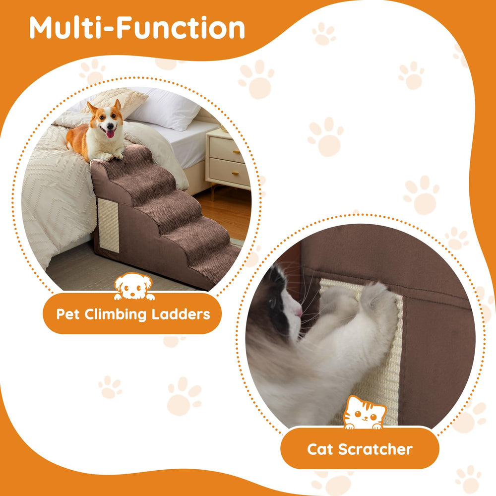 Ahpmeoa pet stairs curve-surface coffee—soft fleece for paw-friendly traction.