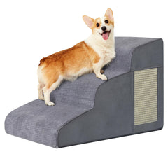 Ahpmeoa Pet Stairs curved 3-step bed use supports gentle climb for small dogs.