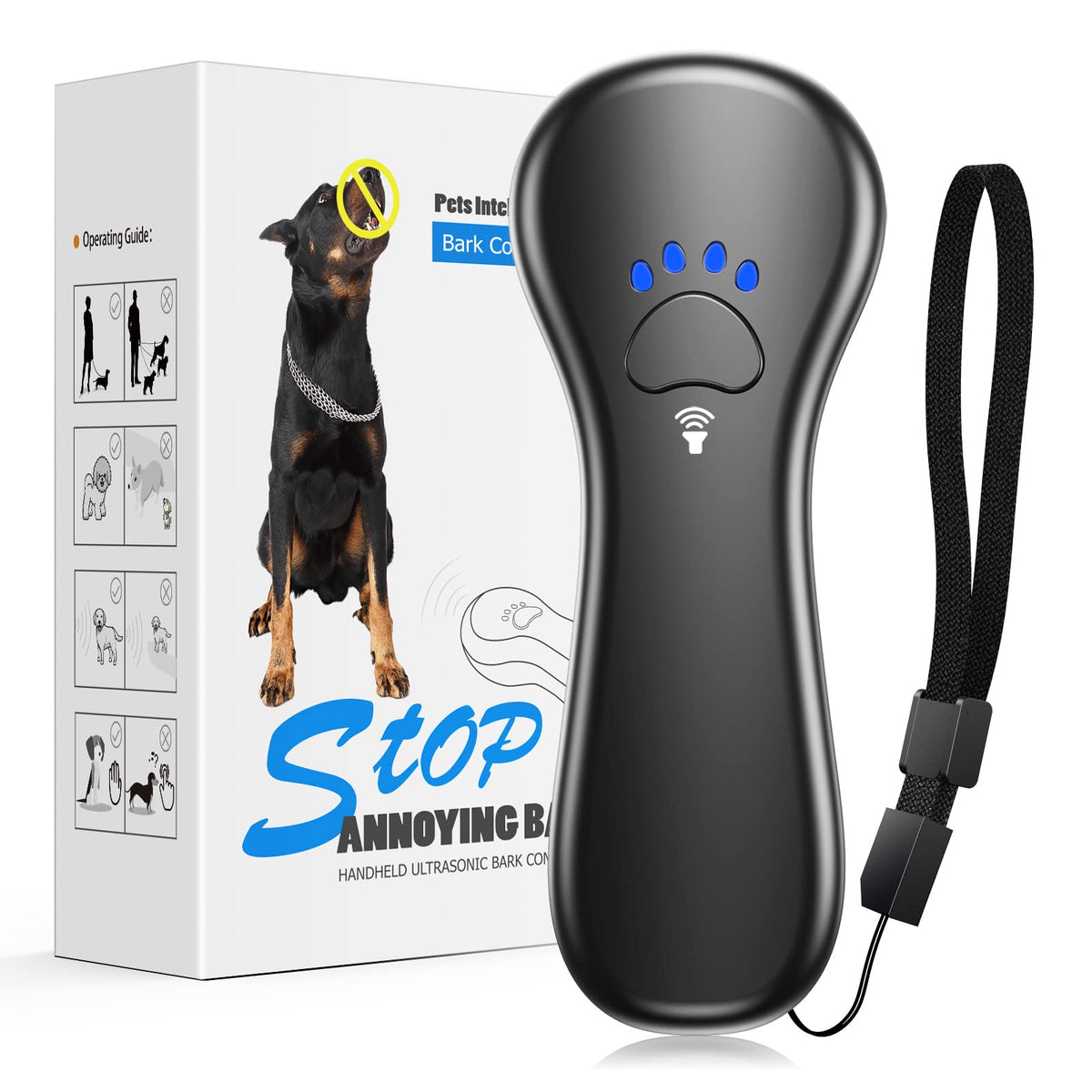 Ahwhg bark deterrent front view, compact device for outdoor training