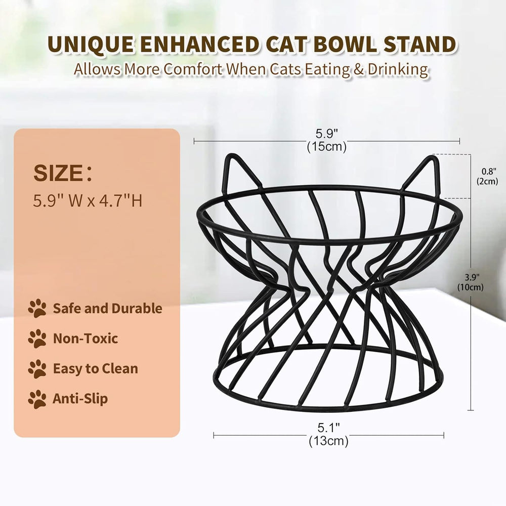 AHX black iron cat dish stand side profile shows sturdy construction and modern style.