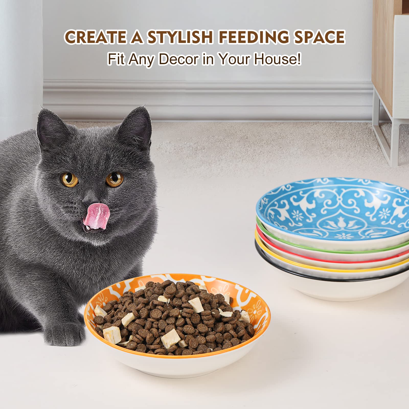 AHX ceramic cat-dishes stackable-design saves cabinet space.