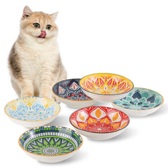 AHX ceramic cat bowls set6 multicolor glaze enhances mealtime aesthetics and durability