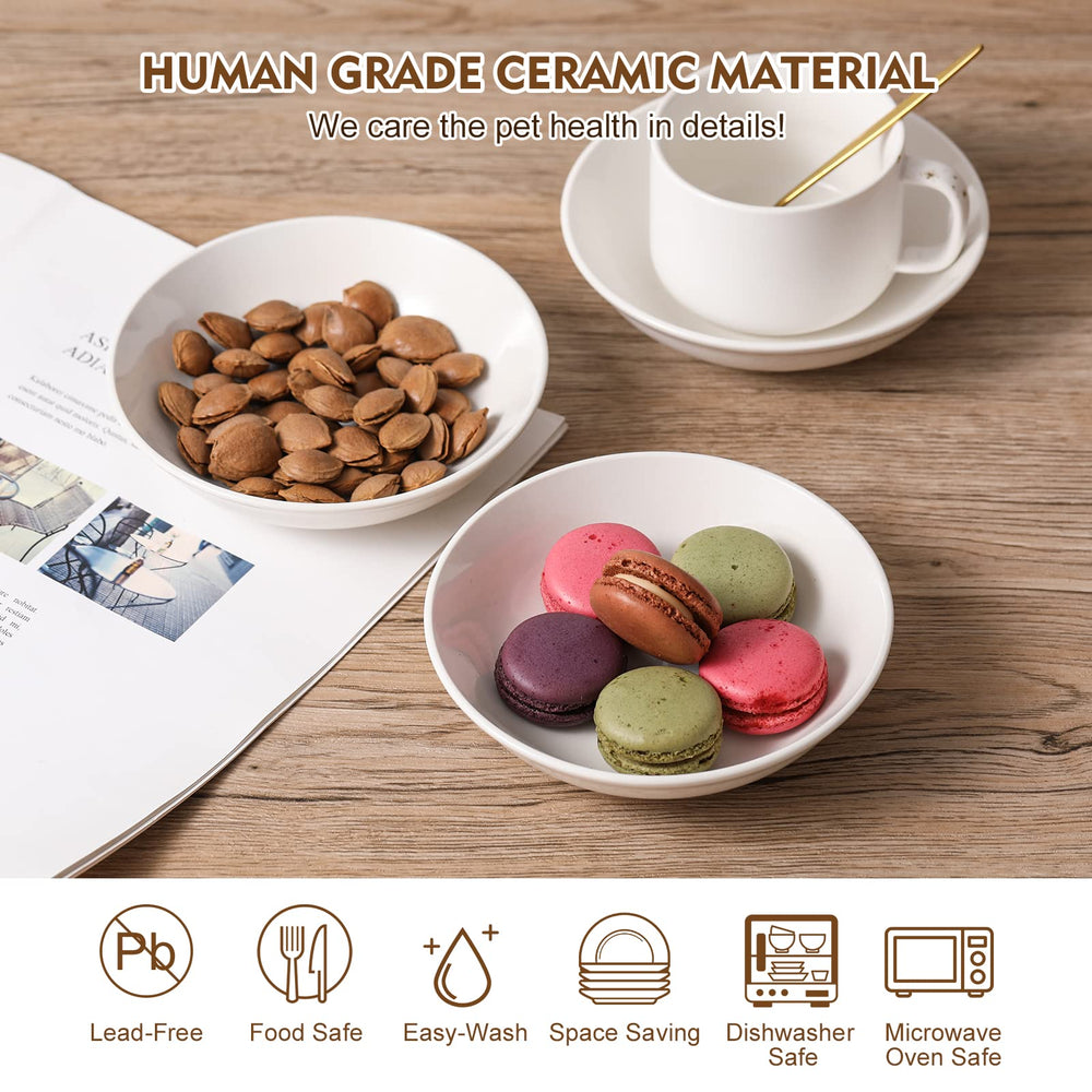 AHX ceramic cat dishes suitable for dry, wet, and treats with 8.5-ounce capacity.