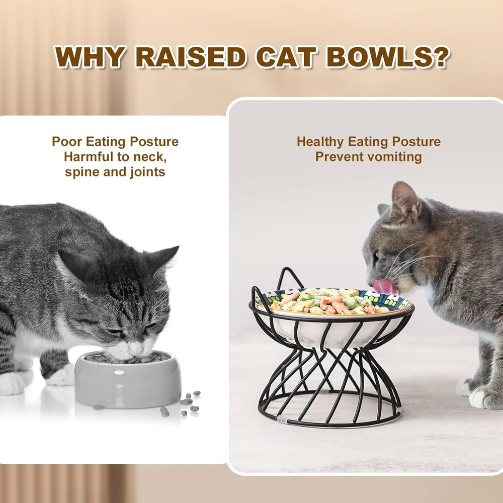 AHX metal stand cat dish anti-slip sleeves ensure secure bowl placement and reduced spills.