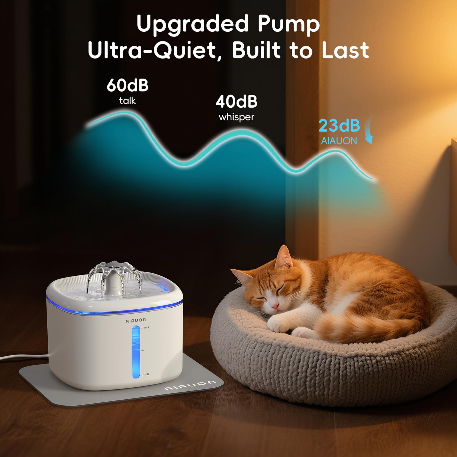 AIAUON ultra-quiet pump at under 30dB minimizes noise disturbance.