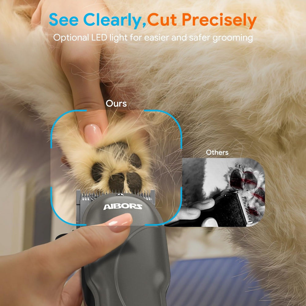 AIBORS dog clippers showing adjustable length options 3/6/10/13mm.