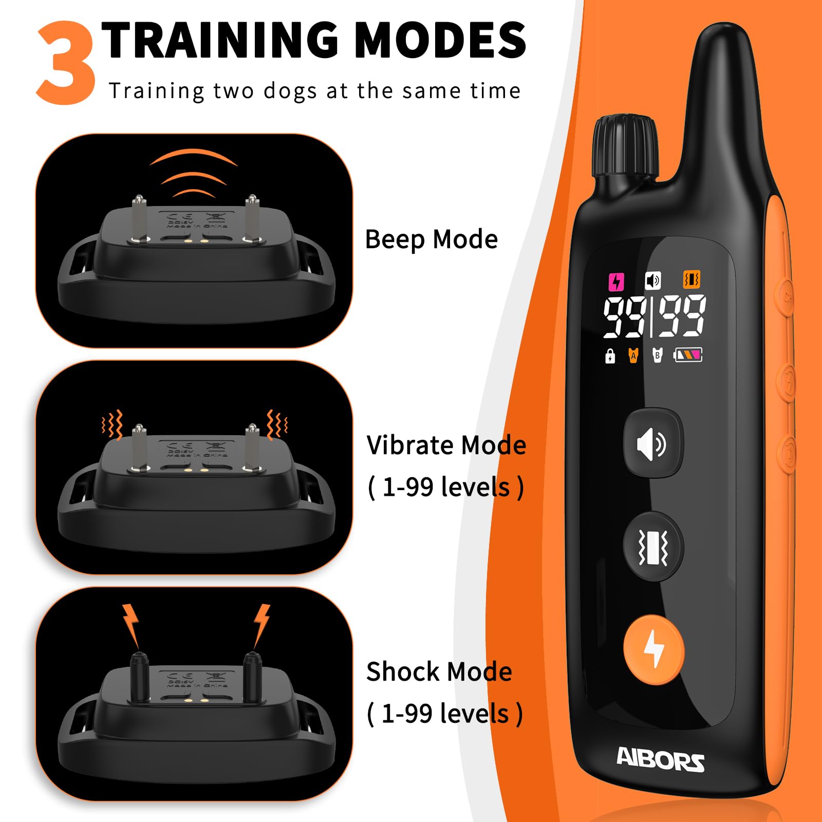 AIBORS dual-channel system with IP67 waterproof receiver for rugged outdoor training.