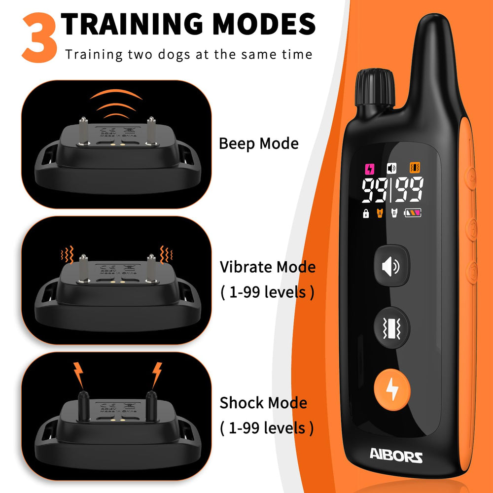 AIBORS dual-channel system with IP67 waterproof receiver for rugged outdoor training.