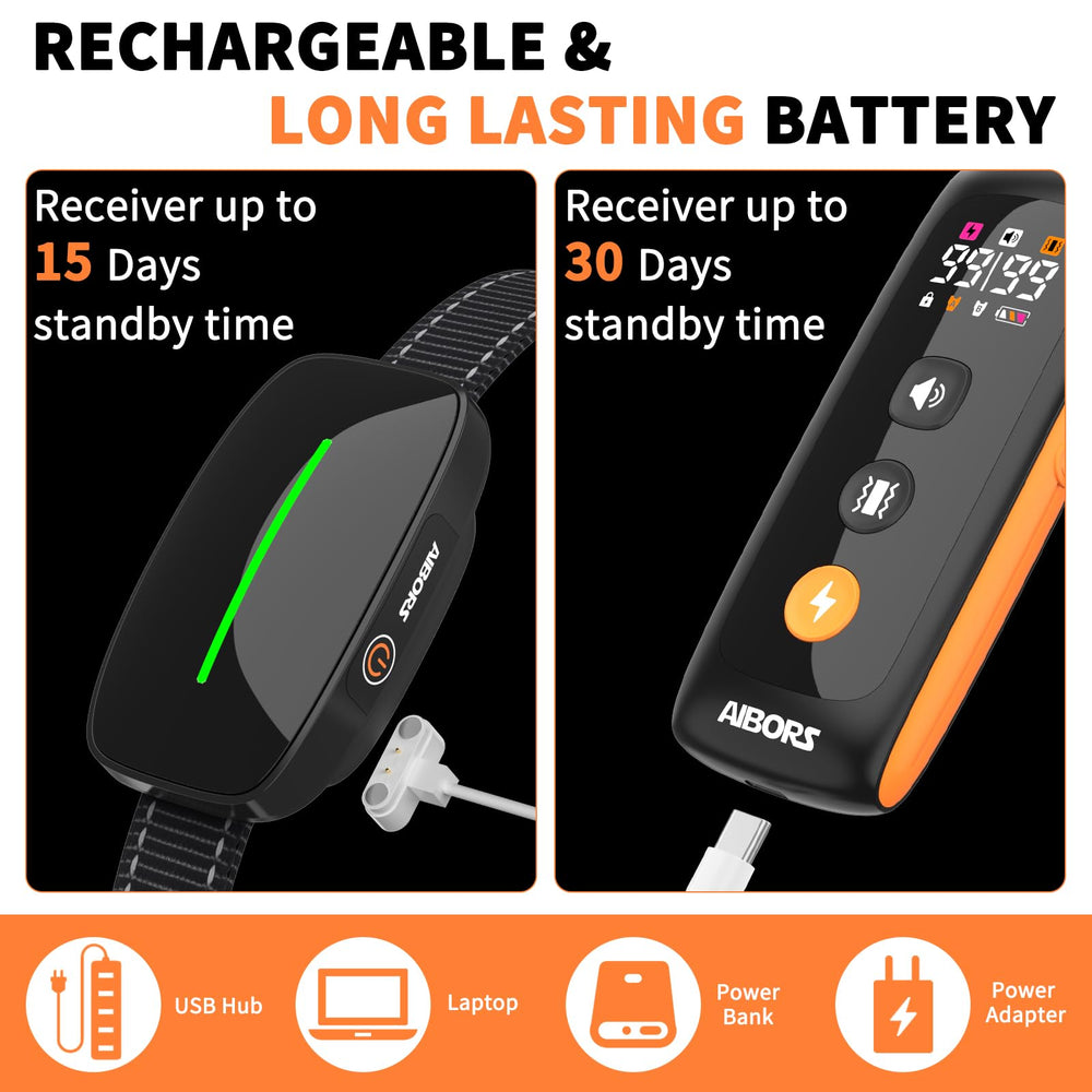 AIBORS ergonomic remote with independent buttons prevents accidental shocks during training.