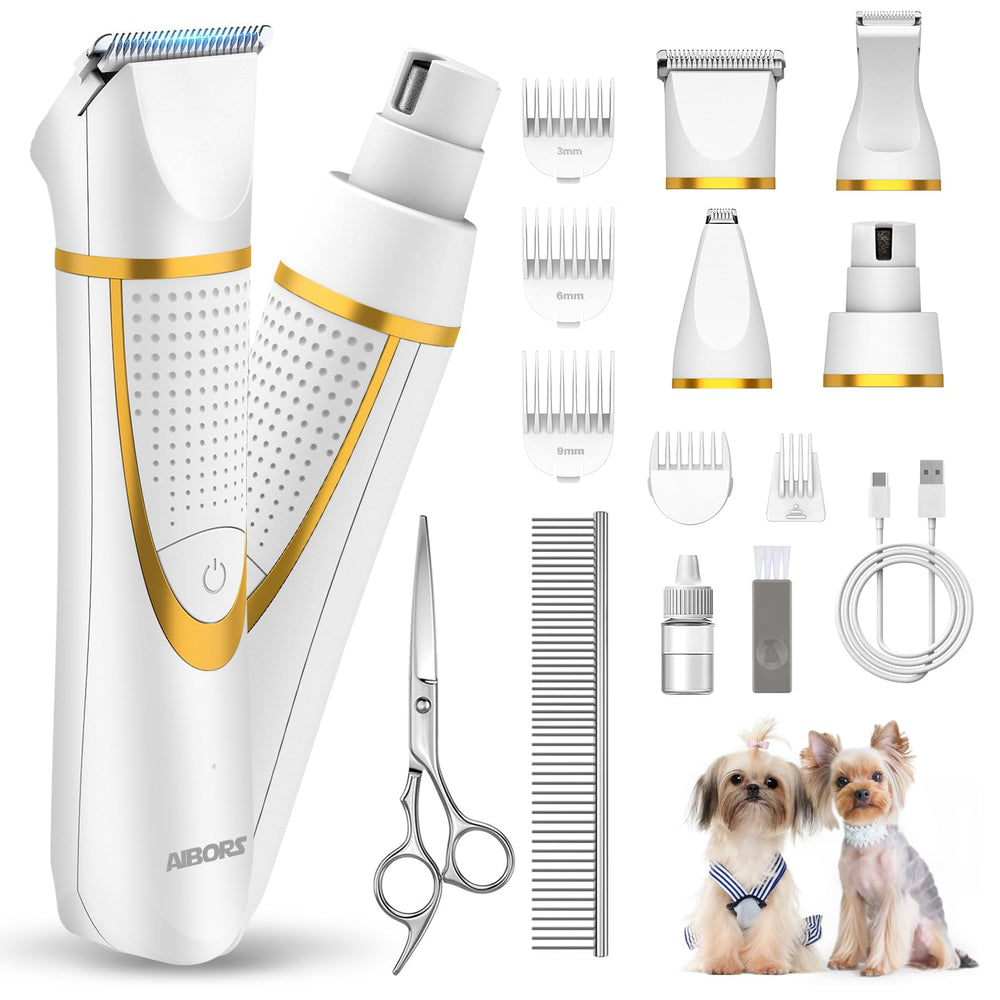 AIBORS packaging highlights 4-in-1 grooming kit for at-home grooming.