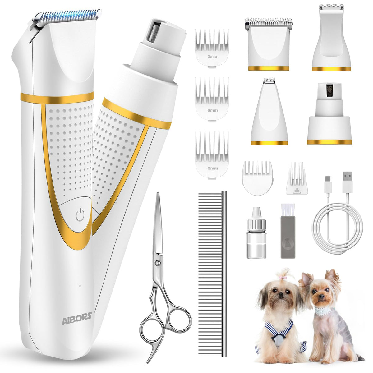 AIBORS packaging highlights 4-in-1 grooming kit for at-home grooming.