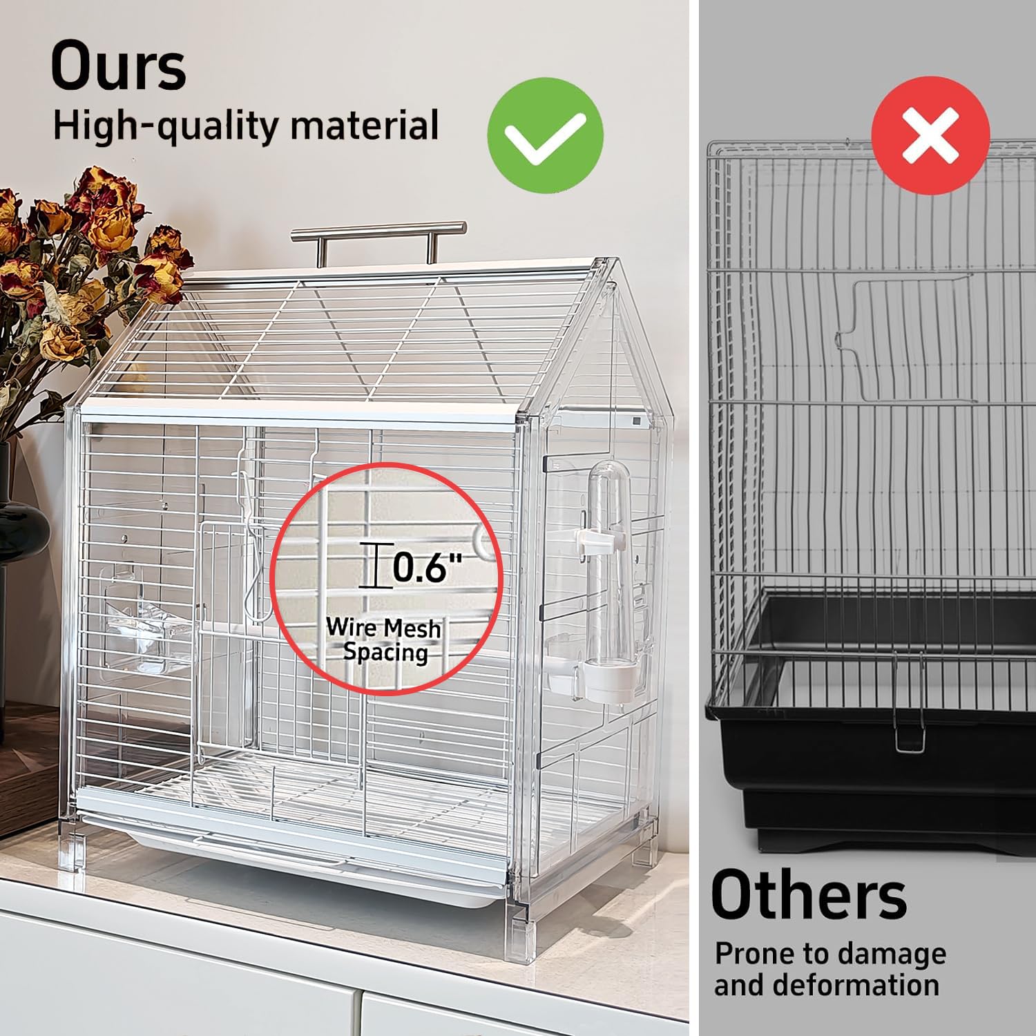 AideeGrowth bird cage right side panel demonstrates corrosion resistant ventilation