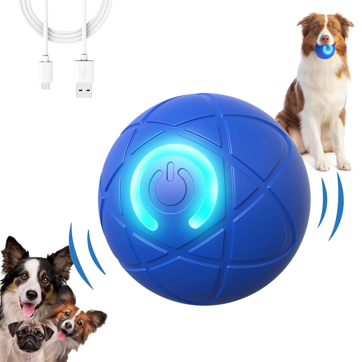 Aidmgndz Smart Jumping Dog Ball blue front view boosts interactive playtime