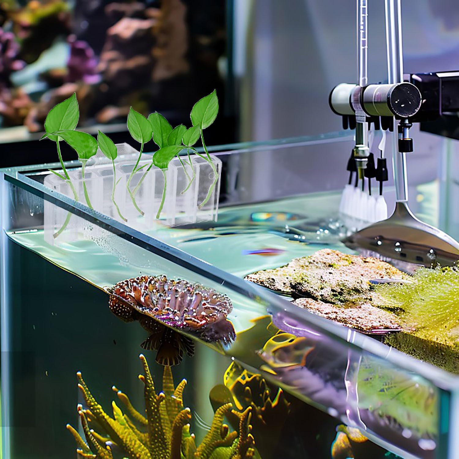 Aidmi aquarium plant holder feeding tube attachment highlights convenient top-tank shrimp feeding