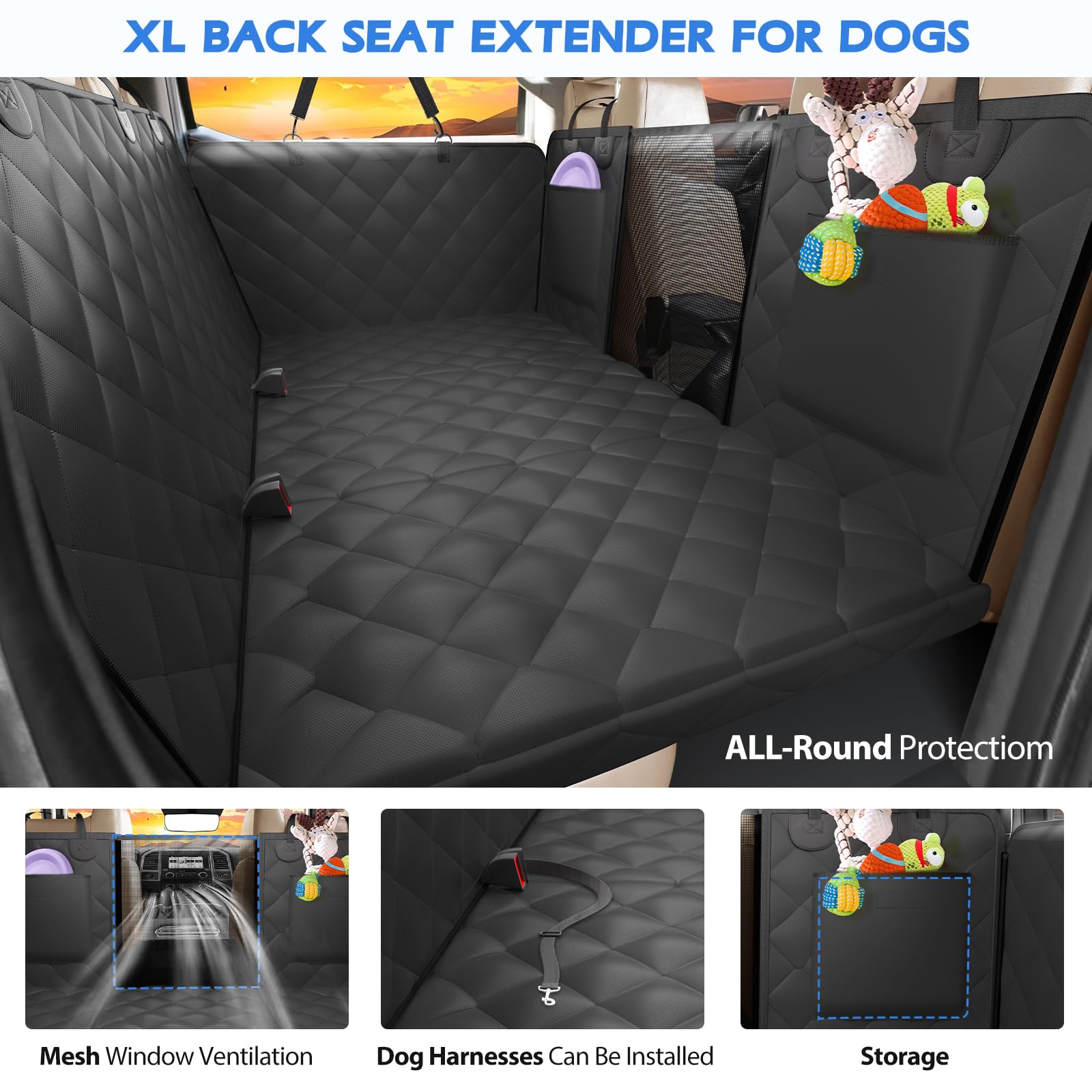 AIEDO back-seat extender dog hammock mesh window area enables visibility and reduces travel anxiety
