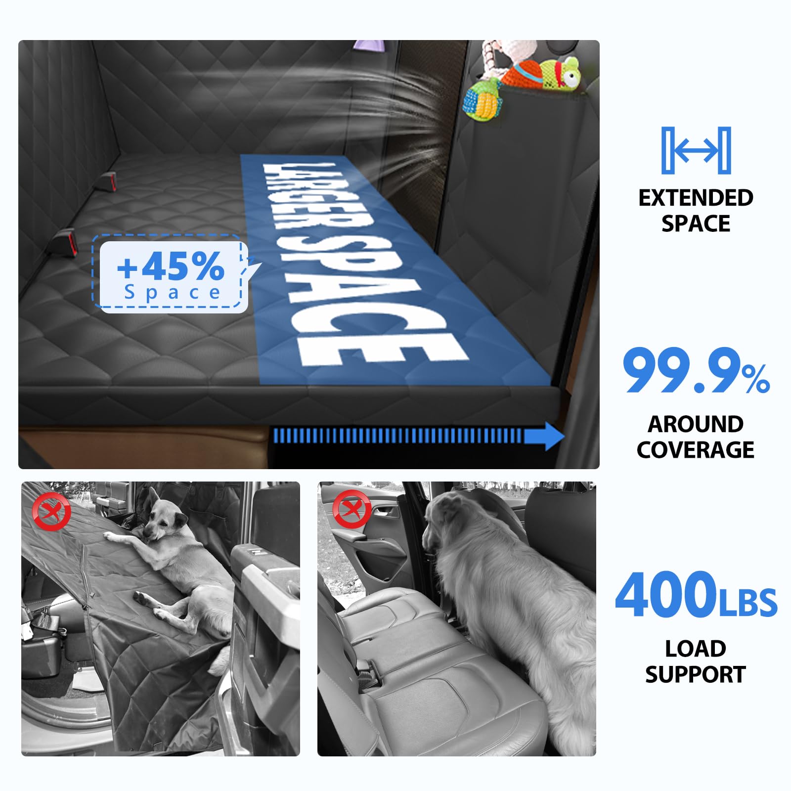 AIEDO back-seat extender dog hammock side view demonstrates secure fit for travel