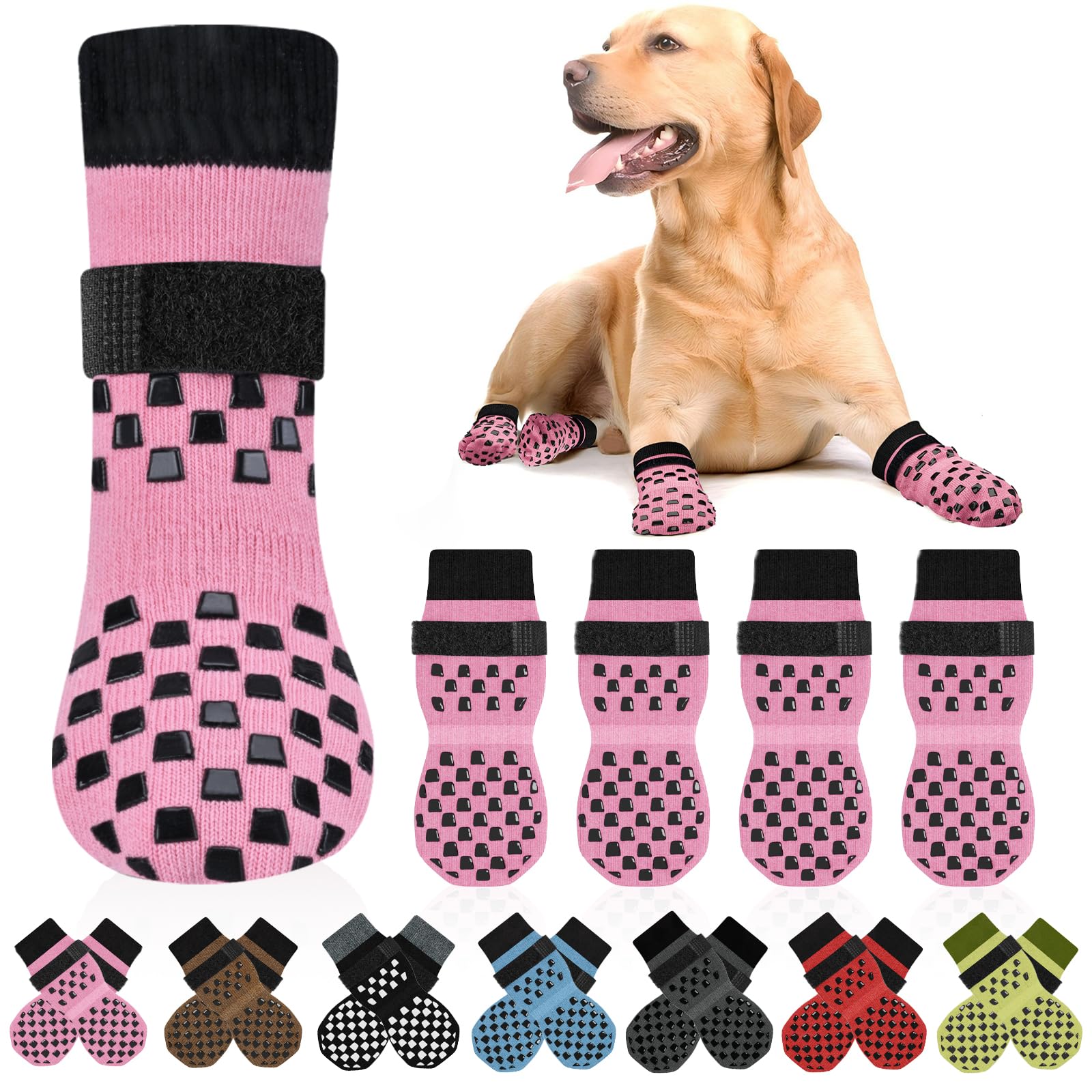 AIEDOULER calcetines antideslizantes para perro, frontal, ofrecen agarre seguro en cada paso.