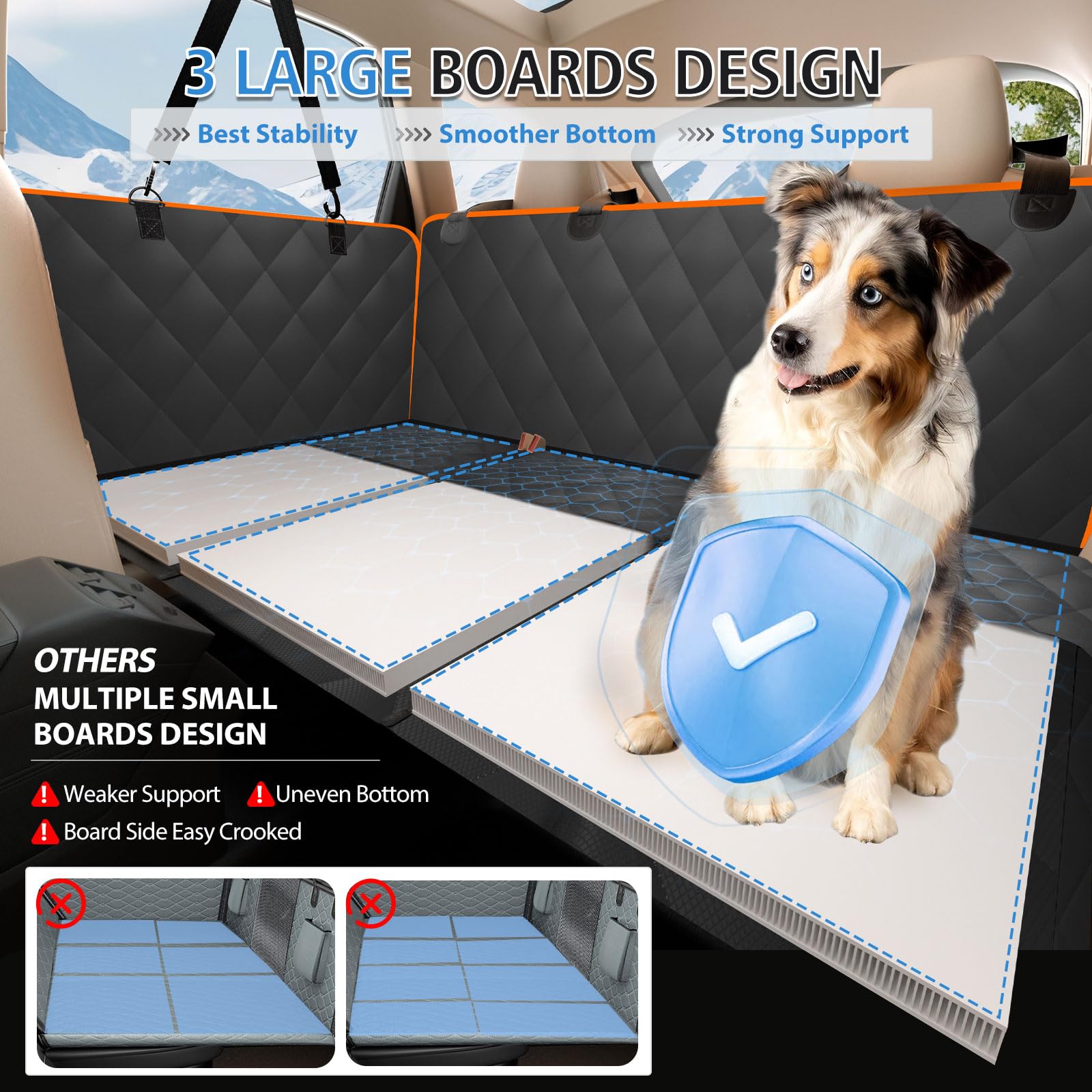 AIEDOULER hard bottom provides solid foot support for secure dog lounging on trips.