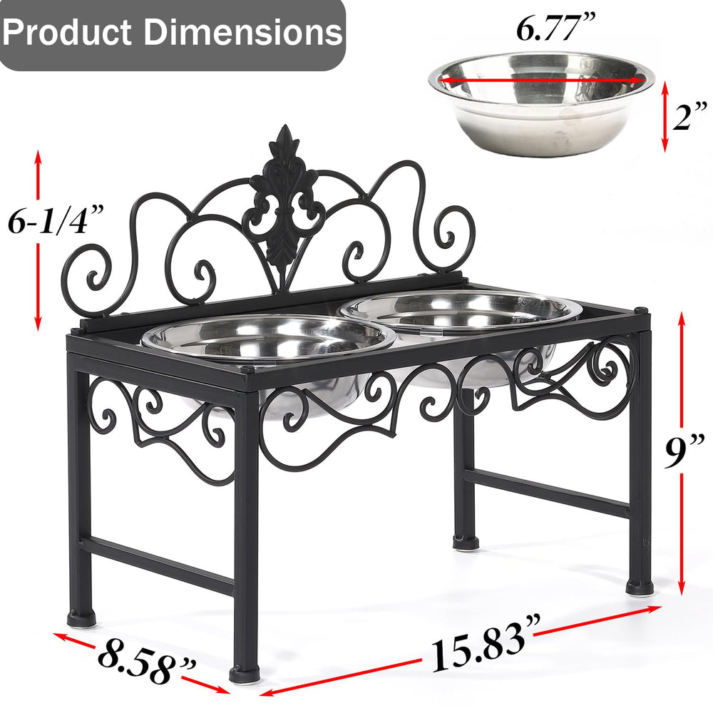 Aifeorzo elevated dog bowls side view shows durable iron frame and elegant matte black finish