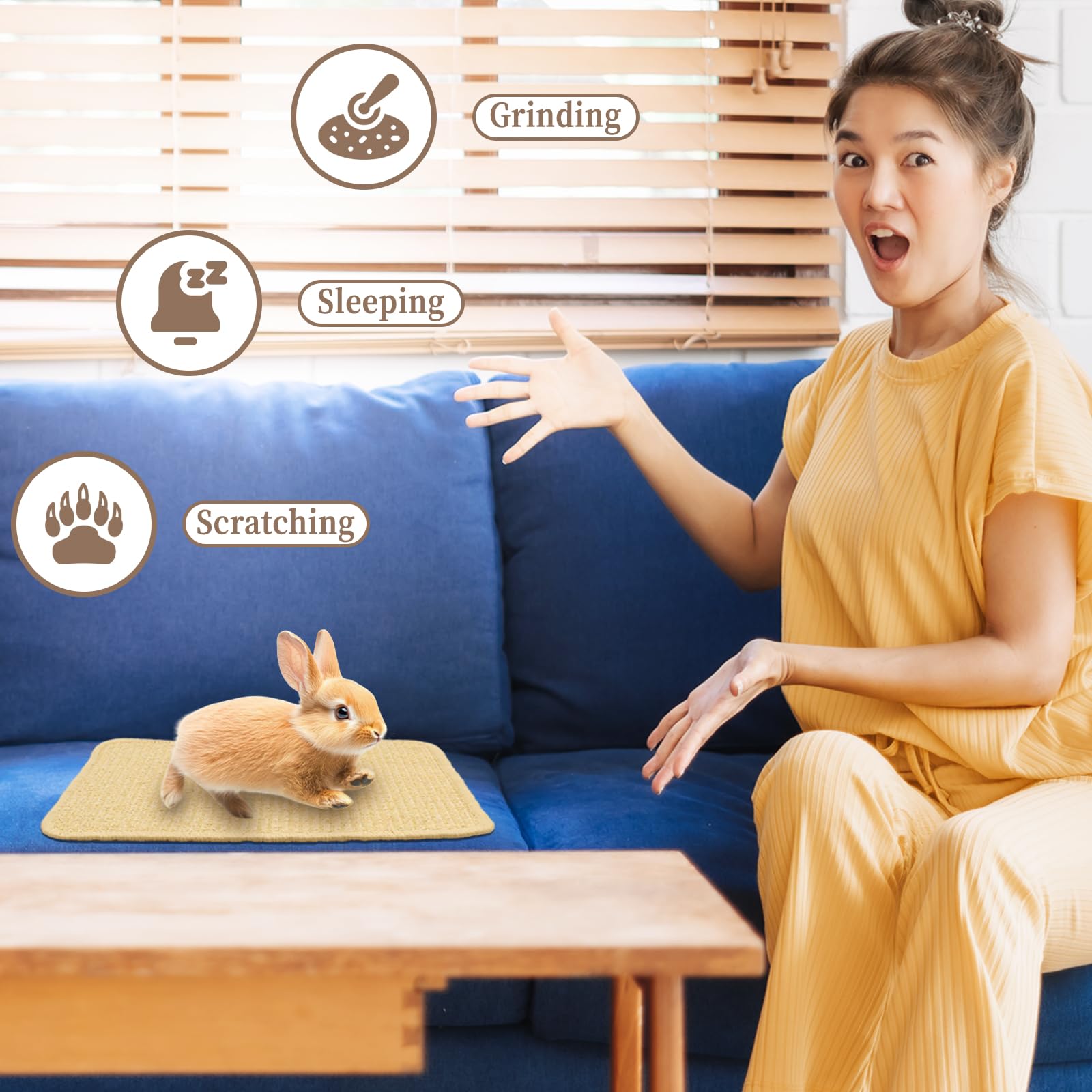 Aifong rabbit scratch mat doubles as cozy bed and nesting spot
