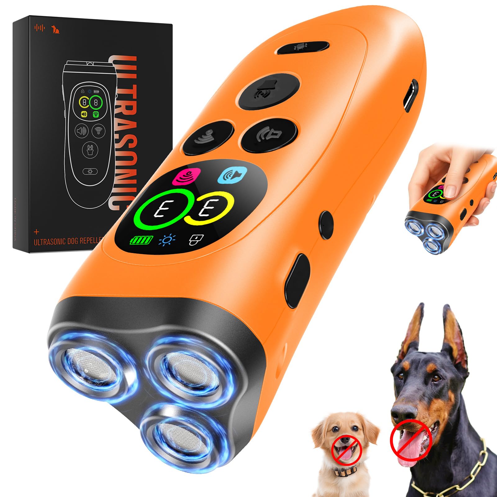 AiGerdinn dog bark deterrent device front view highlighting compact, humane training tool for quieter homes.