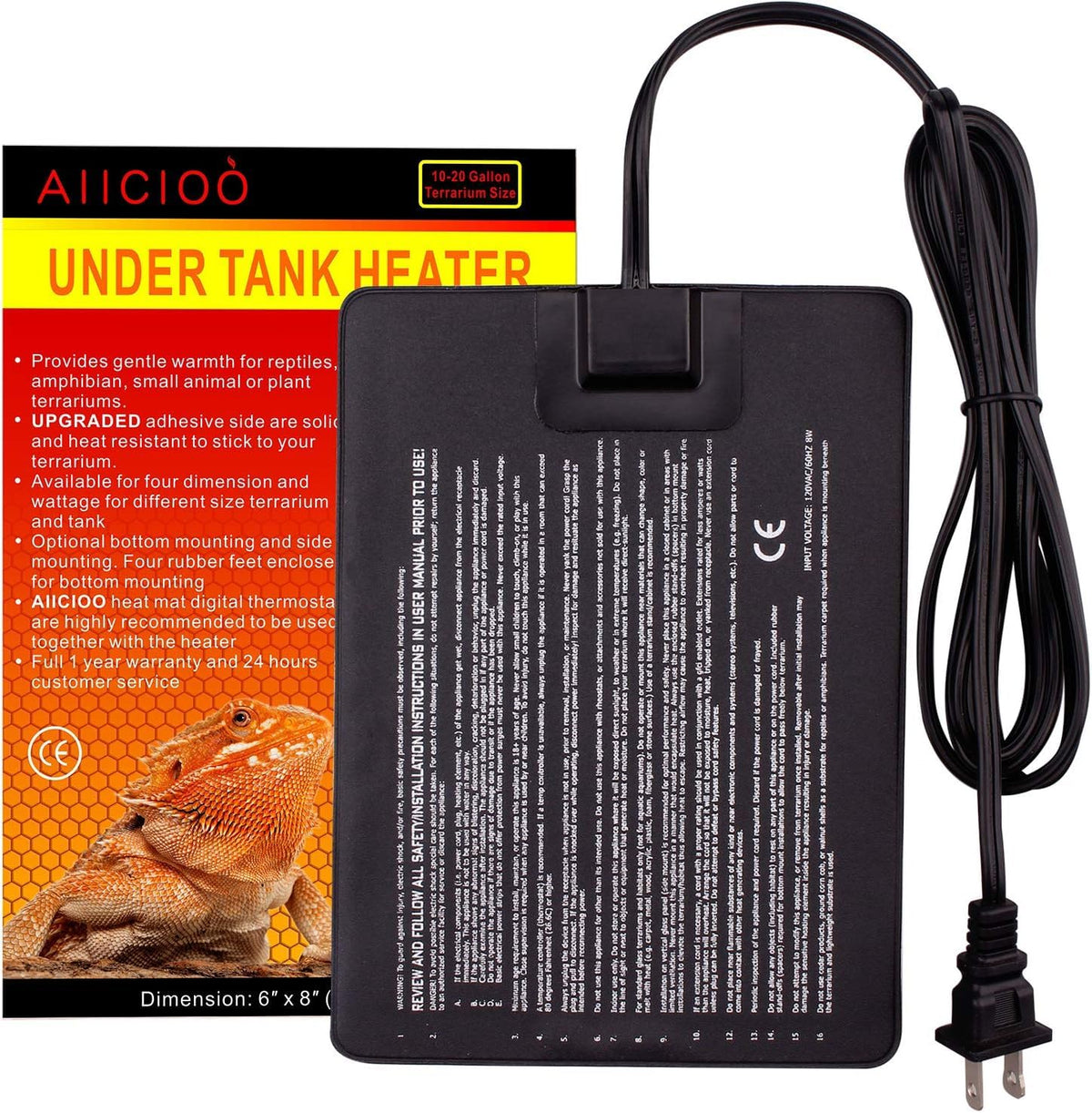 Aiicioo reptile heating pad setup provides compact warmth for terrariums.